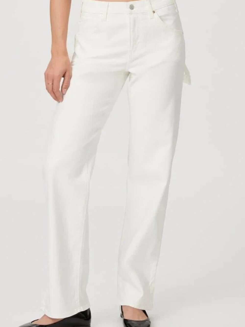 NWOT PAIGE RION CARPENTER PANT Jeans High Rise Relaxed Slit Leg Tonal Ecru 31